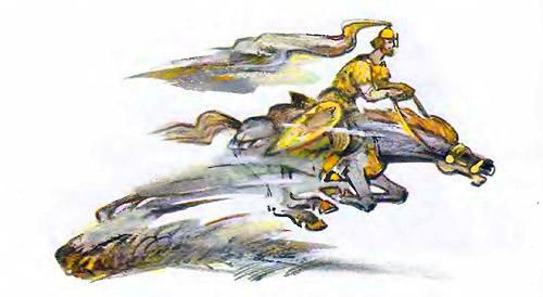 Руслан несется верхом в город