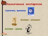 Назначение экспертов. Хранитель времени Эксперт - оптимист Эксперт - критик