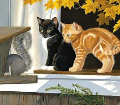 Декупаж, Живописные Пейзажи, Октябрь, Котенок, Изобразительное Искусство, Обои, Кошки, Краска