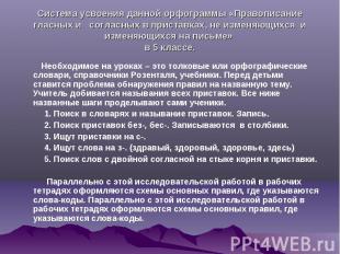Система усвоения данной орфограммы &laquo;Правописание гласных и согласных в приставка