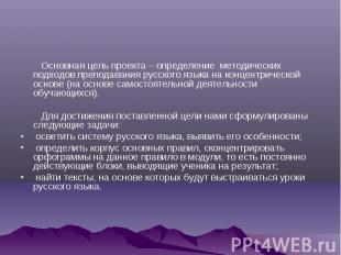 Основная цель проекта – определение методических подходов преподавания русского