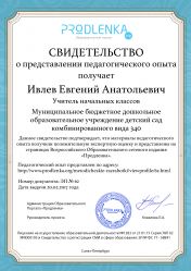Свидетельство о представлении педагогического опыта (с положительной оценкой экспертной комиссии)