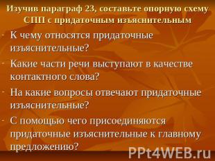 Изучив параграф 23, составьте опорную схему СПП с придаточным изъяснительным К ч