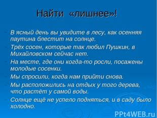 Найти &laquo;лишнее&raquo;! В ясный день вы увидите в лесу, как осенняя паутина блестит на с