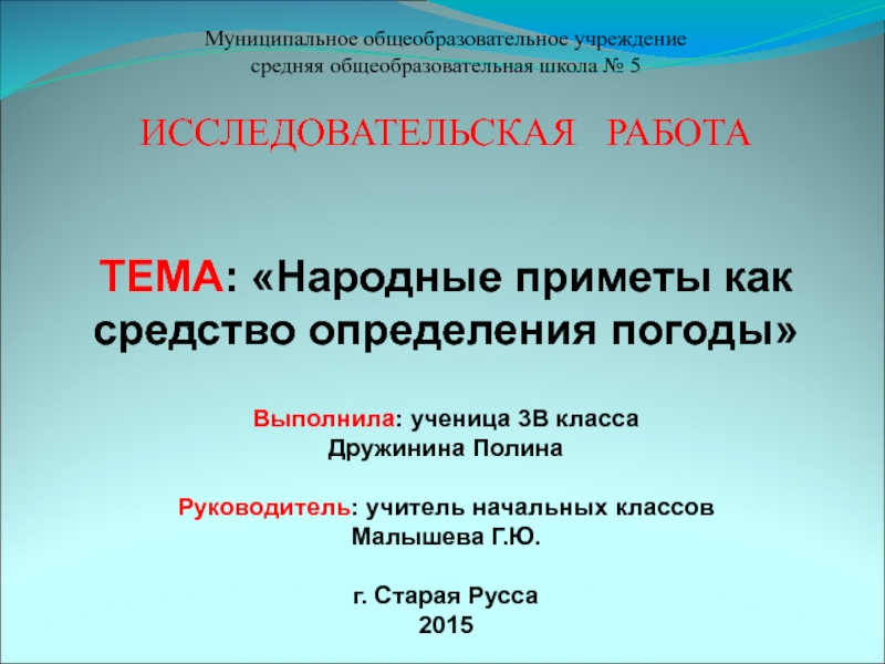 Муниципальное общеобразовательное учреждениесредняя общеобразовательная школа № 5ИССЛЕДОВАТЕЛЬСКАЯ РАБОТАТЕМА: