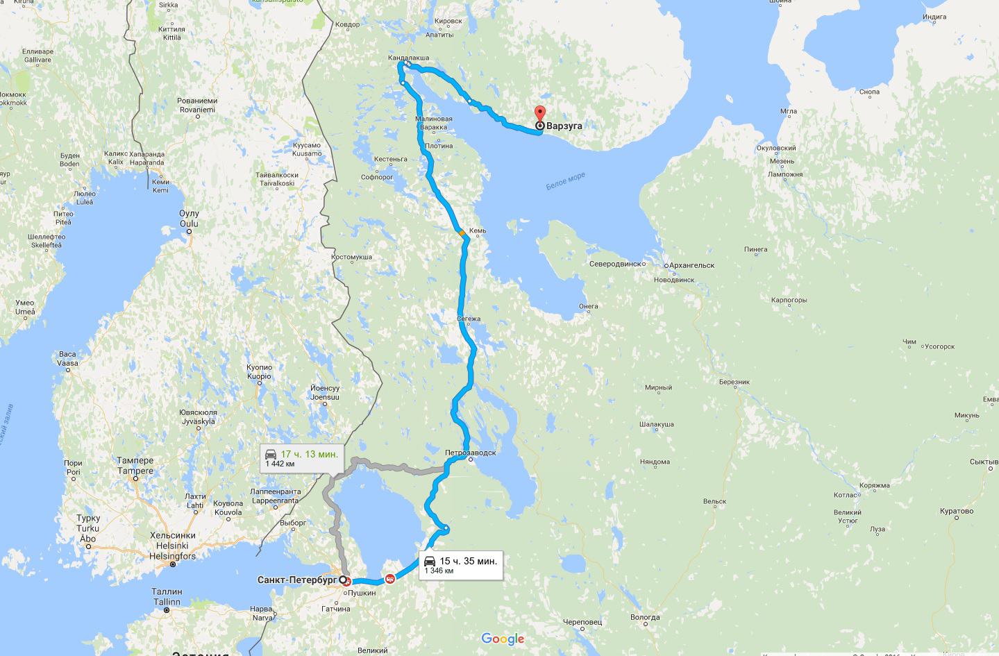 маршрут поездки на Варзугу