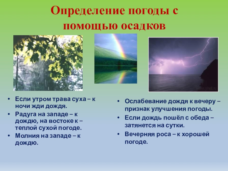 Определение погоды с помощью осадковЕсли утром трава суха