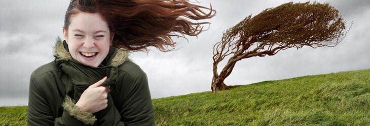 рыжая девушка, ветер