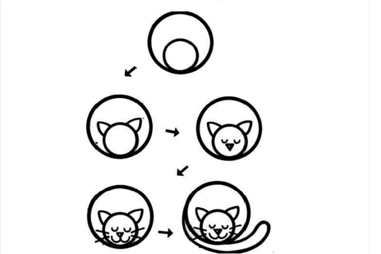 Пошаговый рисунок спящей кошки
