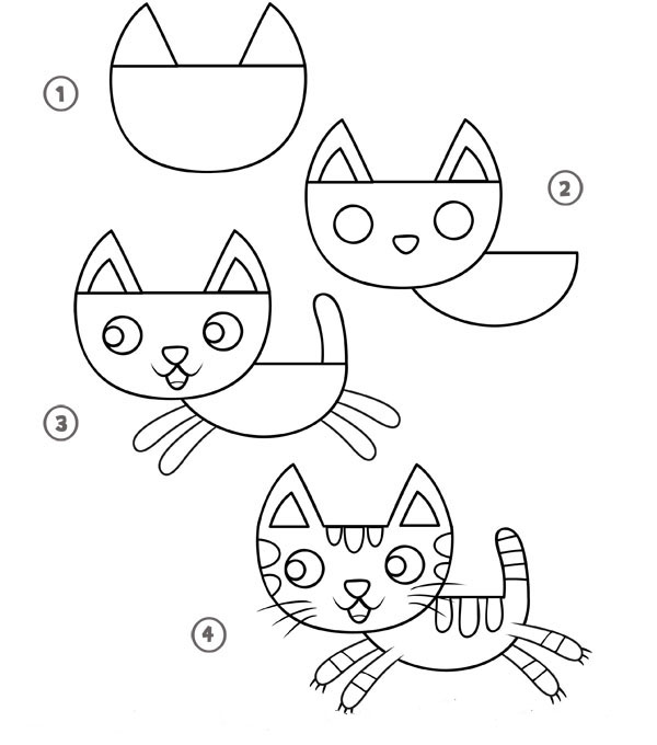 Как нарисовать кошку поэтапно: схемы, фото и видео мастер классы