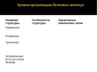 Уровни организации белковых молекул