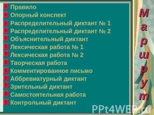 ПравилоОпорный конспектРаспределительный диктант № 1Распределительный диктант №